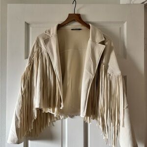 Cream Fringe Suede Jacket with Western Flair